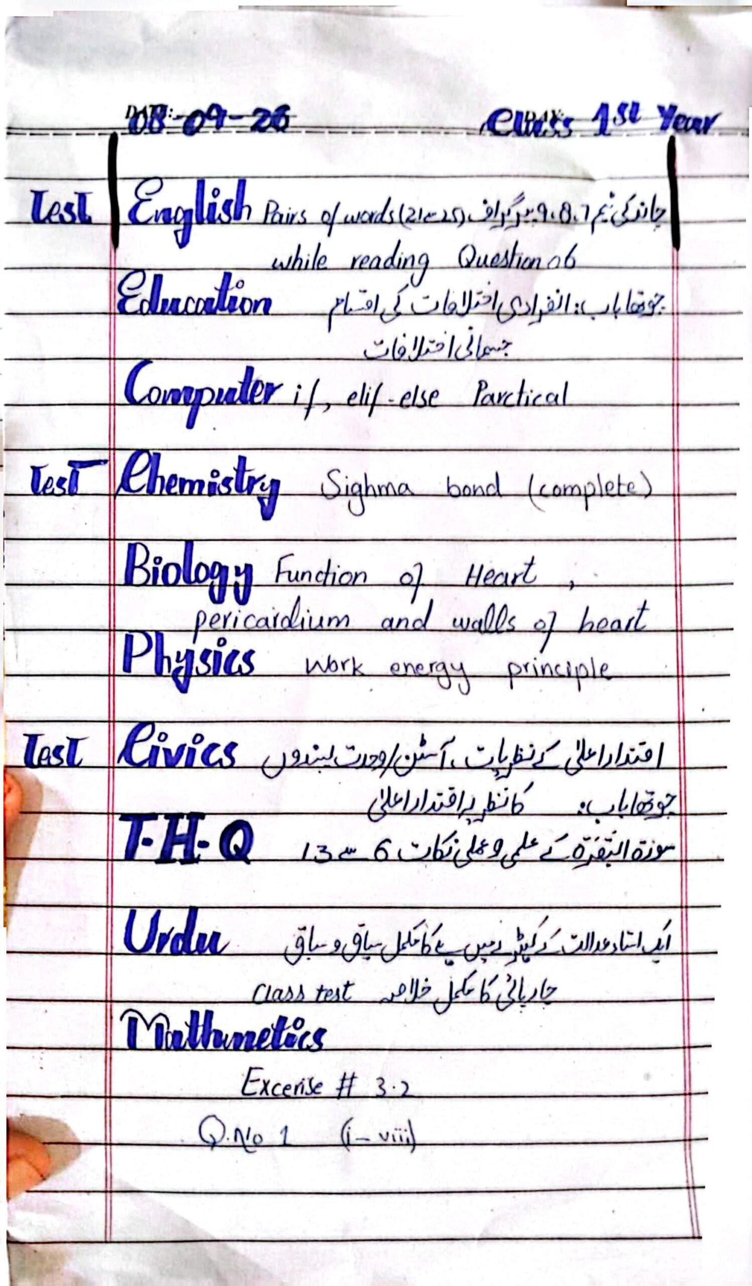 1st Year Class Diary